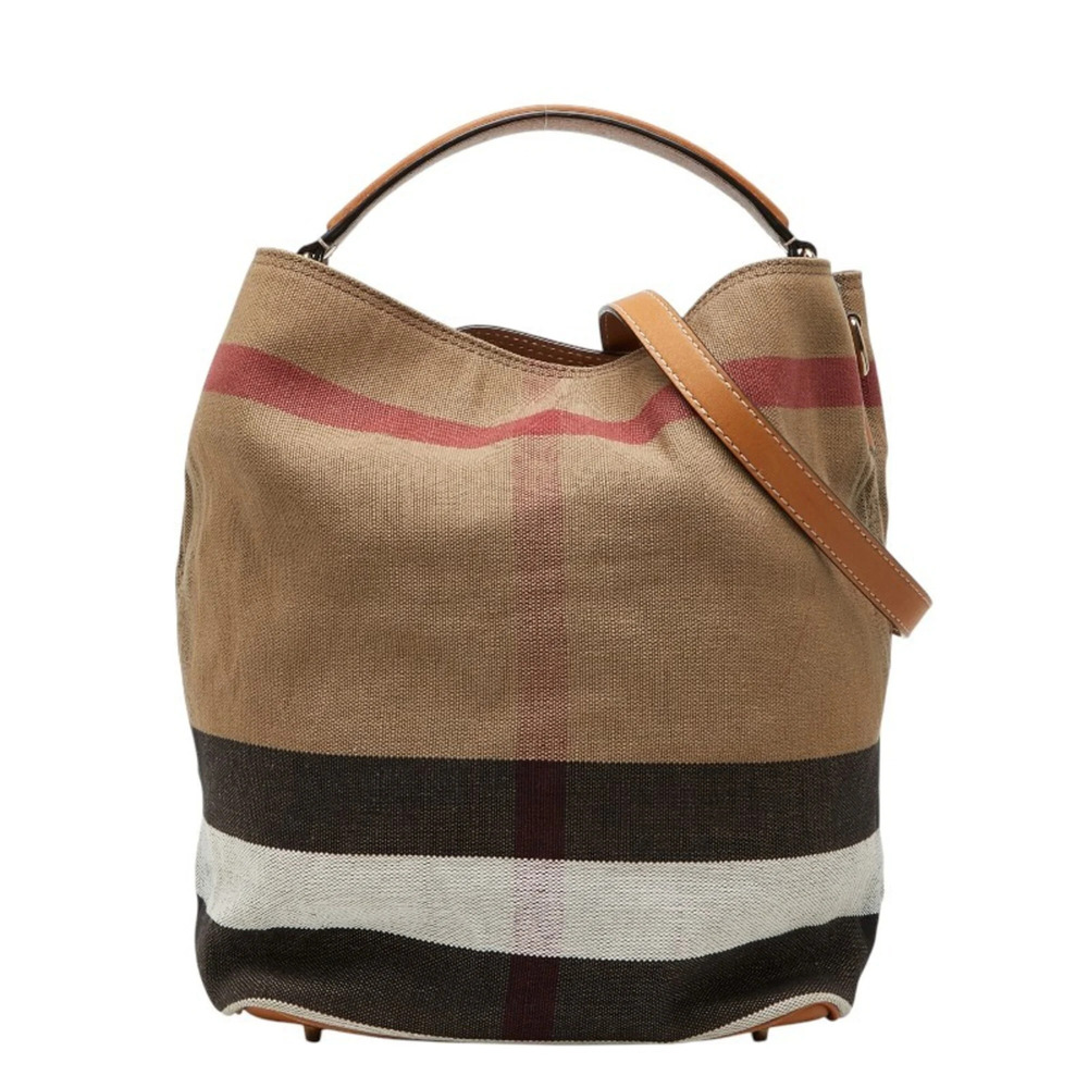 Burberry Nova Check Ashby Medium Hobo Handbag Shoulder Bag 2-Way Beige Canvas...